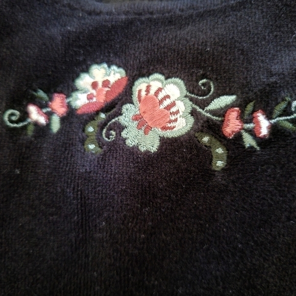 Lands End Black Velvet Embroidered Floral Dress - Picture 3 of 7